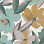 Next Hot House Floral Green, Blue & Yellow Smooth Wallpaper