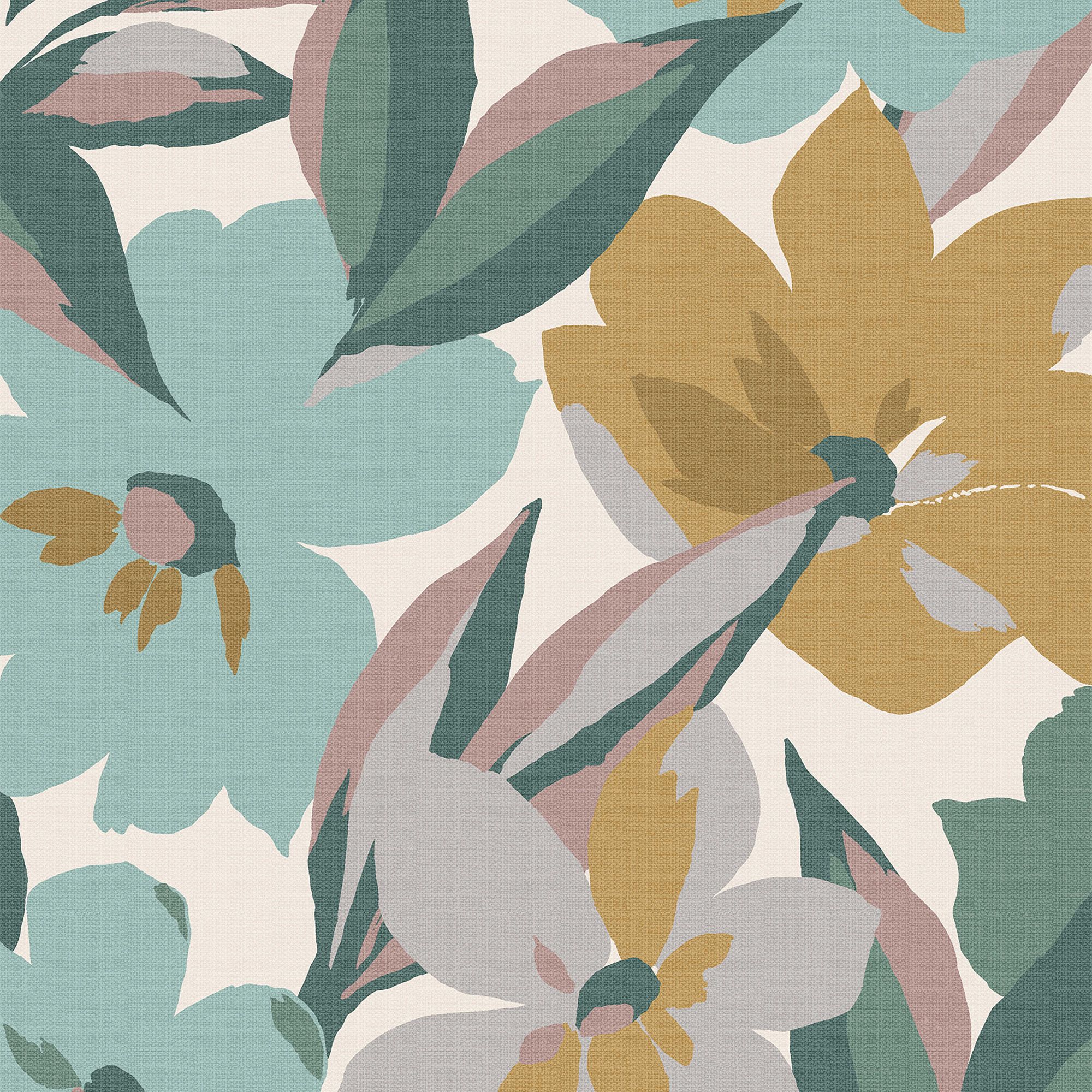 Next Hot House Floral Green, Blue & Yellow Smooth Wallpaper