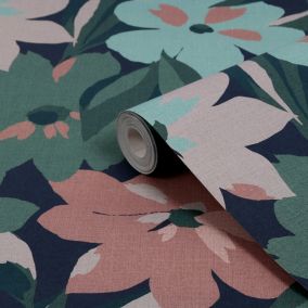 Next Hot House Floral Pink, Green & Blue Smooth Wallpaper