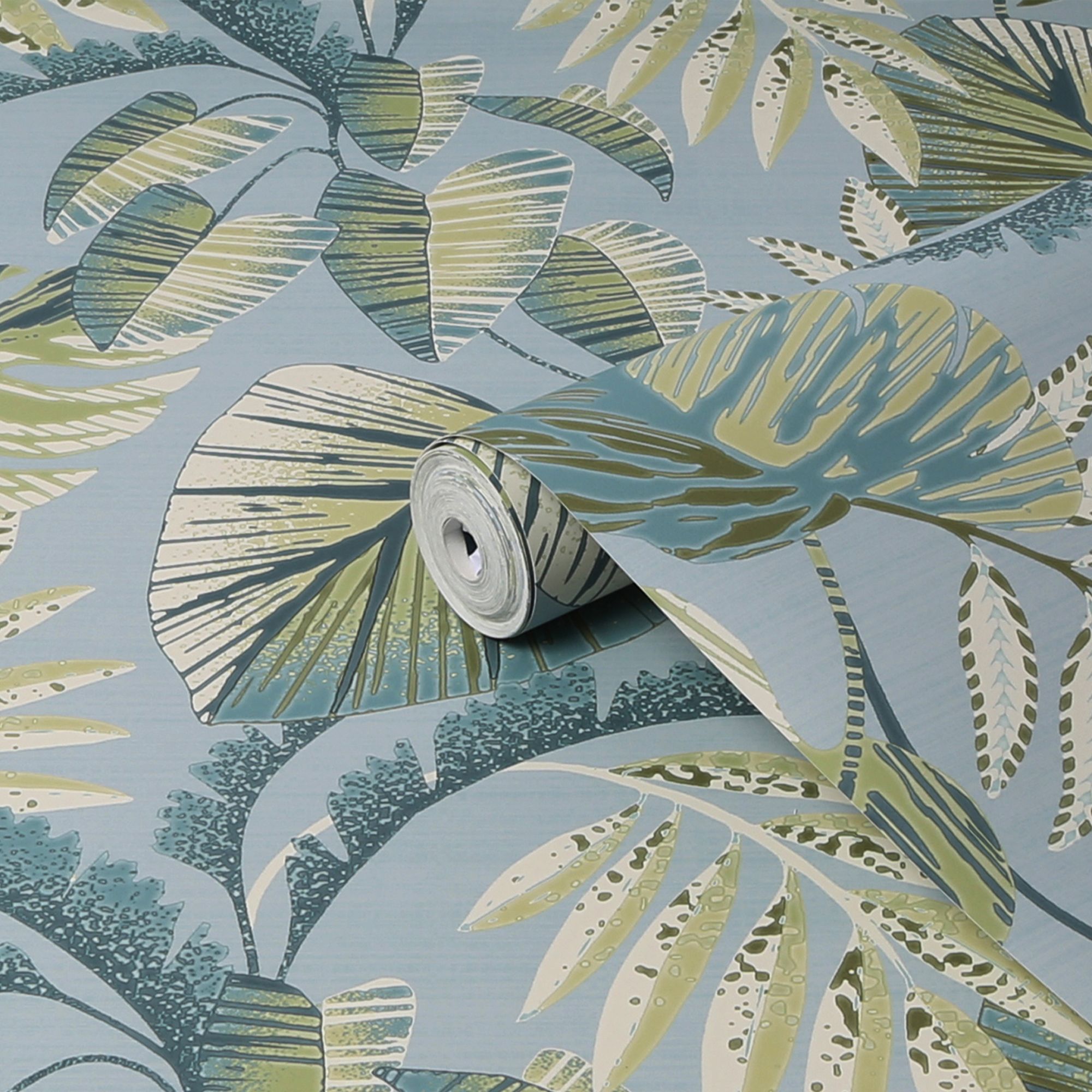 Next Jungle Leaves Duck Egg Smooth Wallpaper | DIY At B&Q