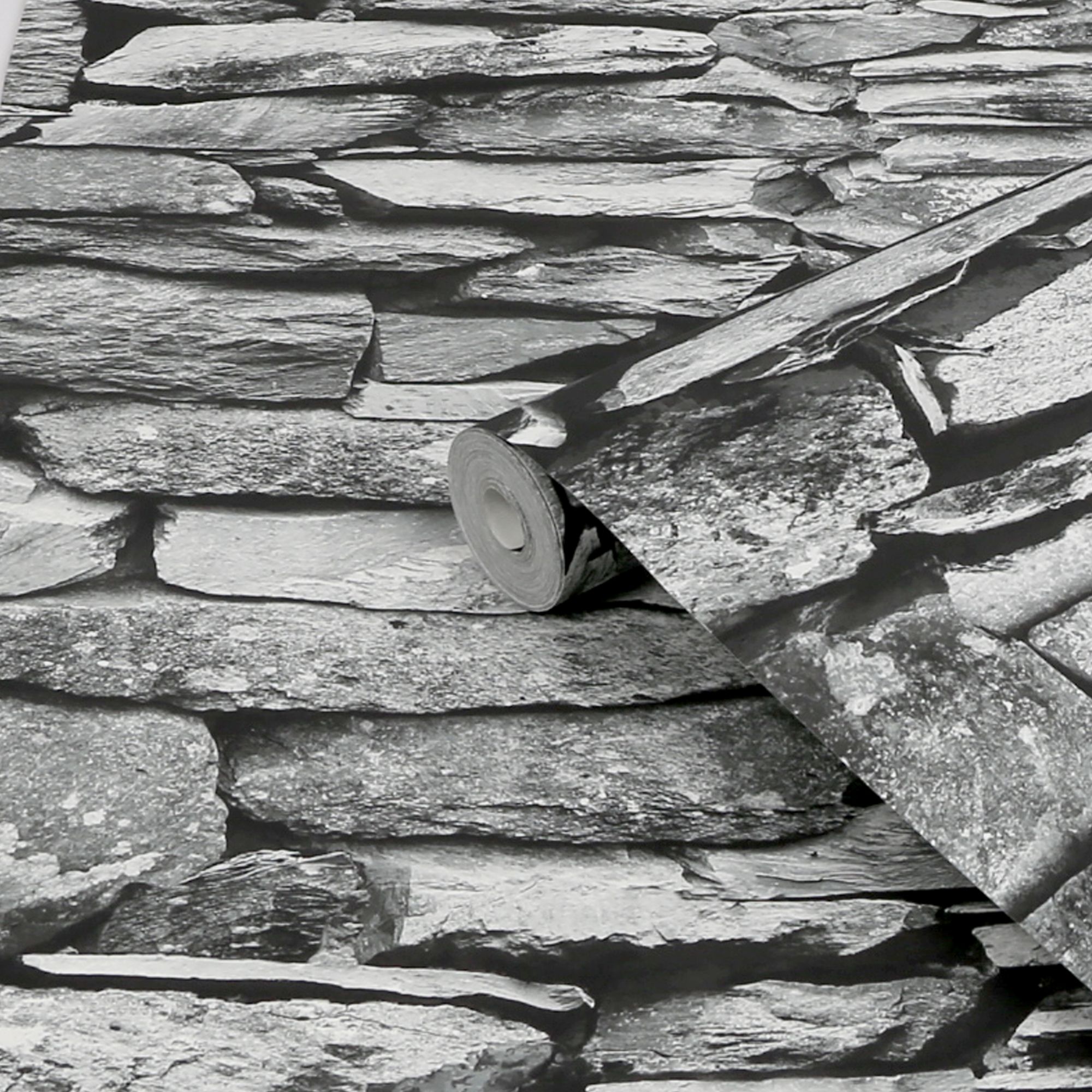 Next Ledgestone wall Grey Smooth Wallpaper