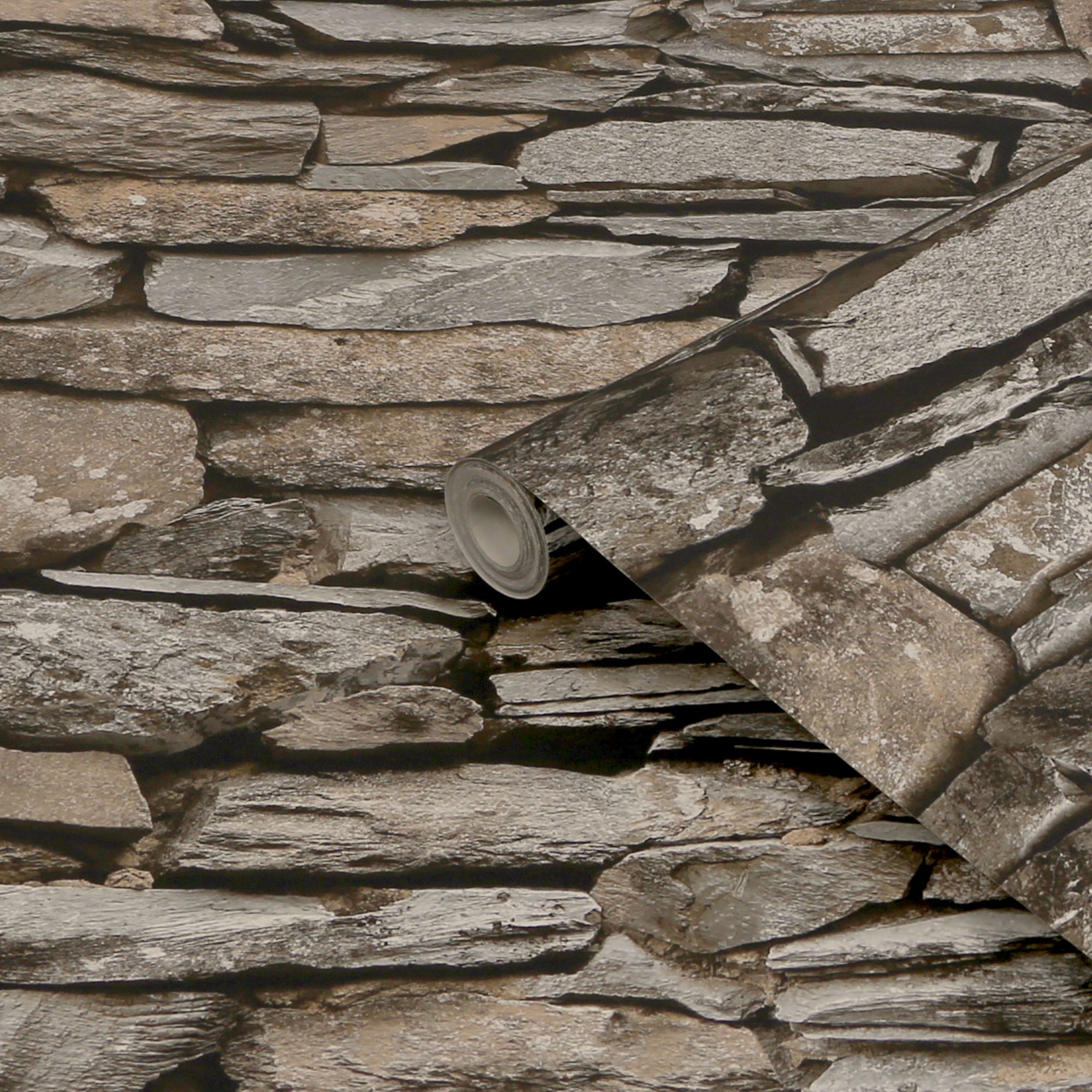 Next Ledgestone wall Neutral Smooth Wallpaper