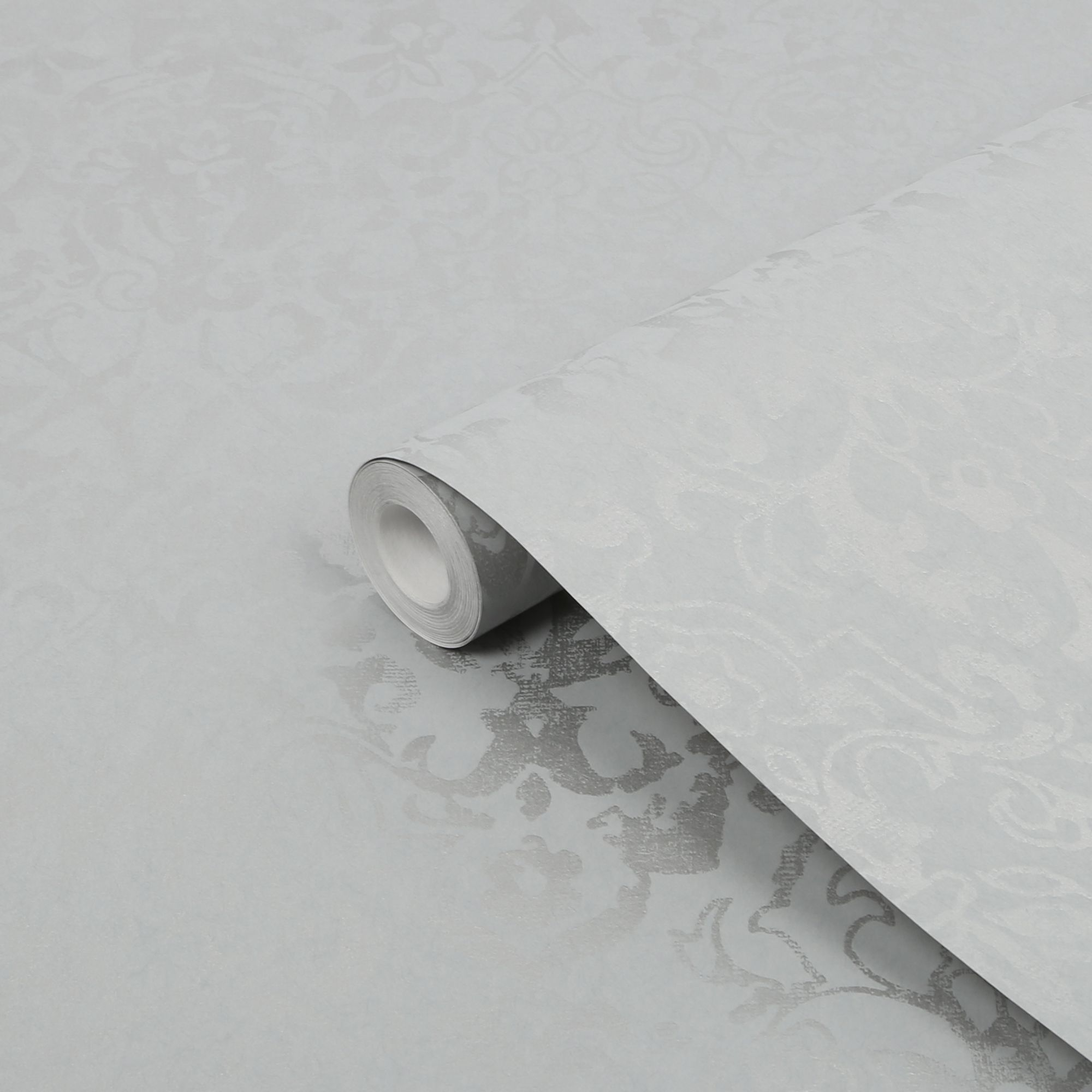 Next Majestic damask Grey Metallic effect Smooth Wallpaper Sample