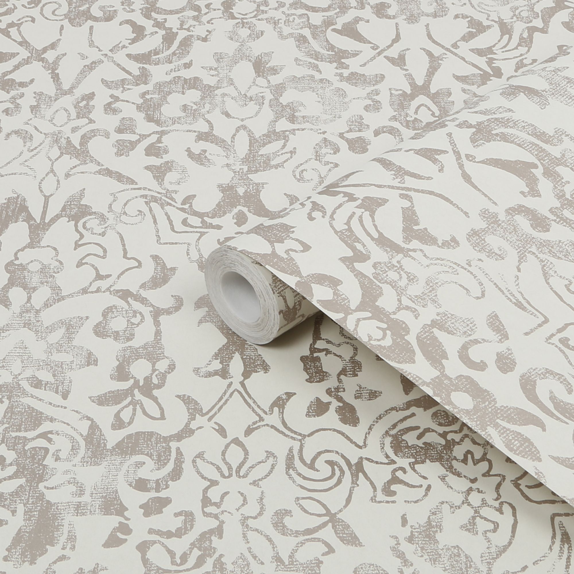 Next Majestic damask Neutral Metallic effect Smooth Wallpaper Sample