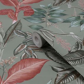 Next Rainforest Leaves Sage Smooth Wallpaper