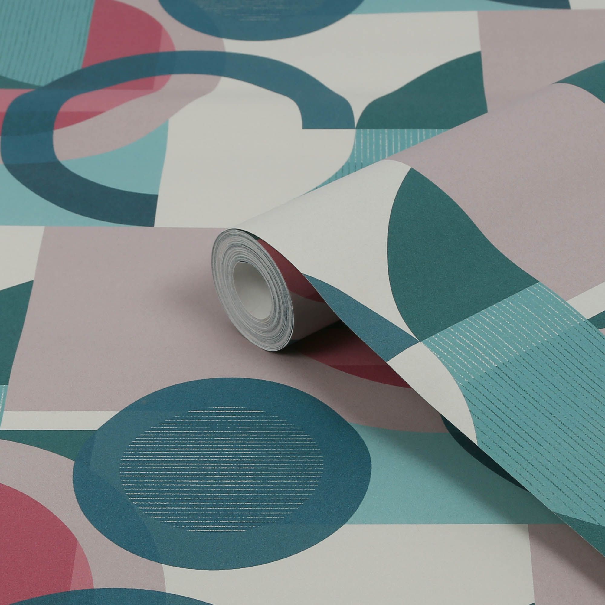 Next Retro Geo Shapes Teal & Pink Smooth Wallpaper