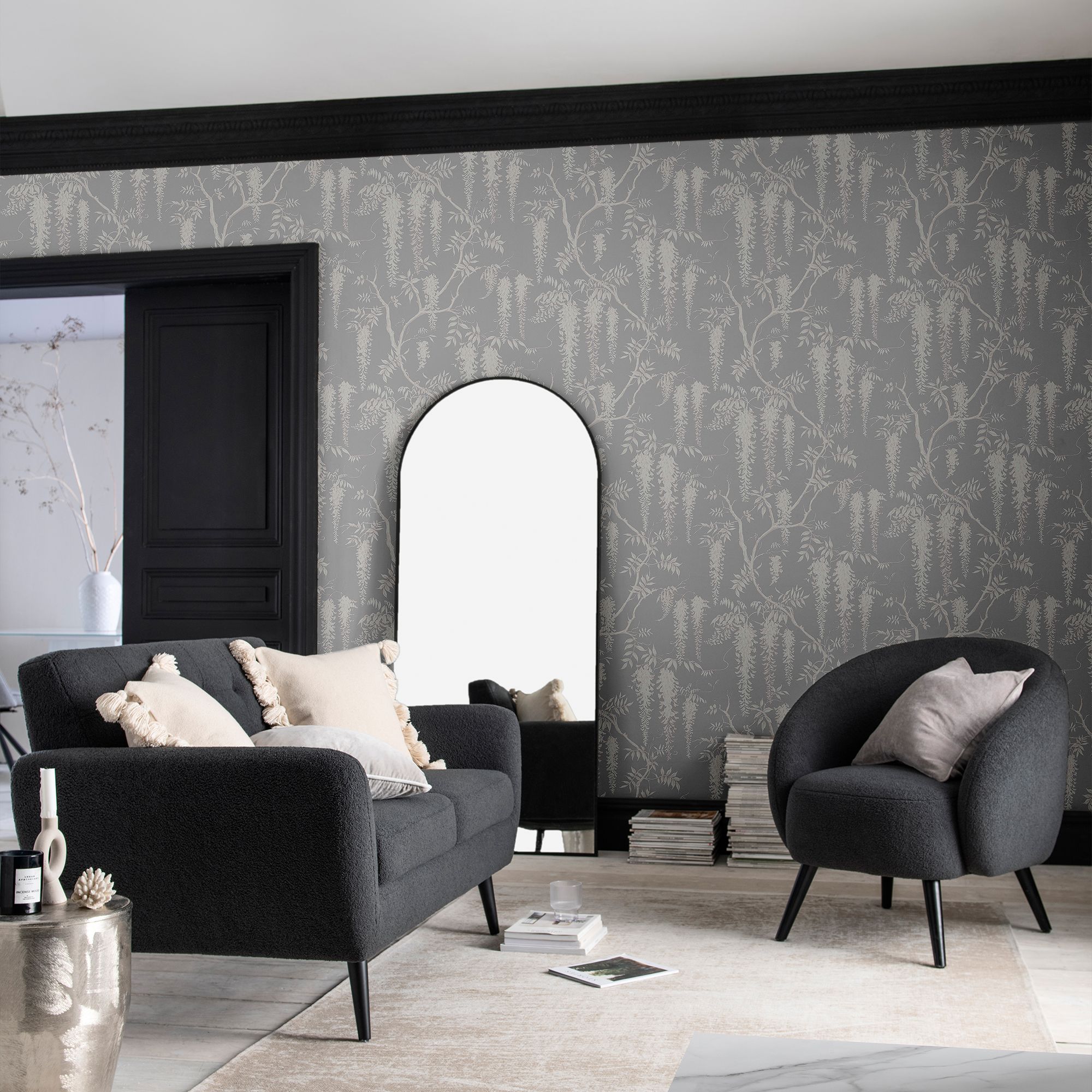 Next Wisteria trails Grey Smooth Wallpaper