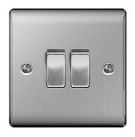 Nexus 10A 2 way Stainless steel effect Double Light Switch, Pack of 5