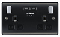 Nexus Black 13A Switched Socket with USB with Black inserts