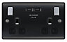 Nexus Black 13A Switched Socket with USB with Black inserts