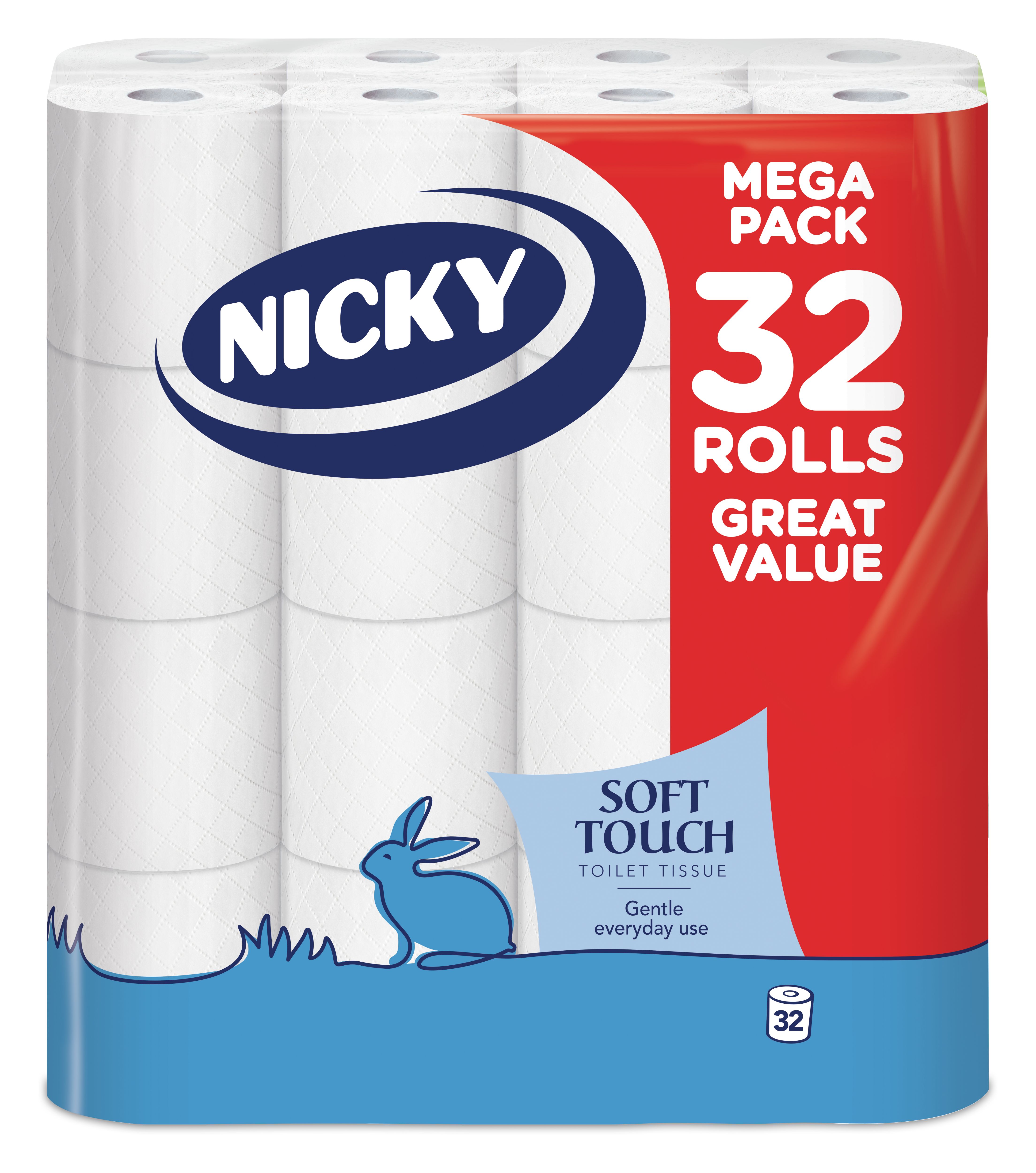 Nicky Soft Touch White Toilet roll, Pack of 32