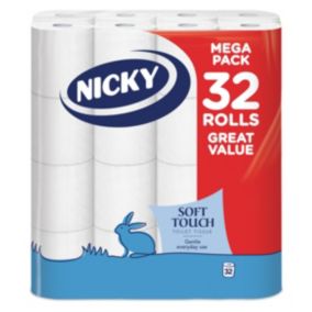 Nicky Soft Touch White Toilet roll, Pack of 32