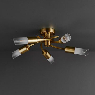 Nico Brushed Glass & metal Gold effect 5 Lamp LED Ceiling light