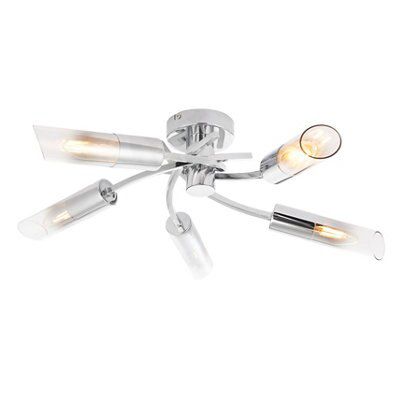 Nico Brushed Glass & steel Chrome effect 5 Lamp Ceiling light