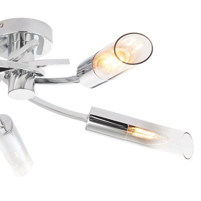 Nico Brushed Glass & steel Chrome effect 5 Lamp Ceiling light