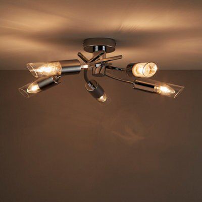Nico Brushed Glass & steel Chrome effect 5 Lamp Ceiling light