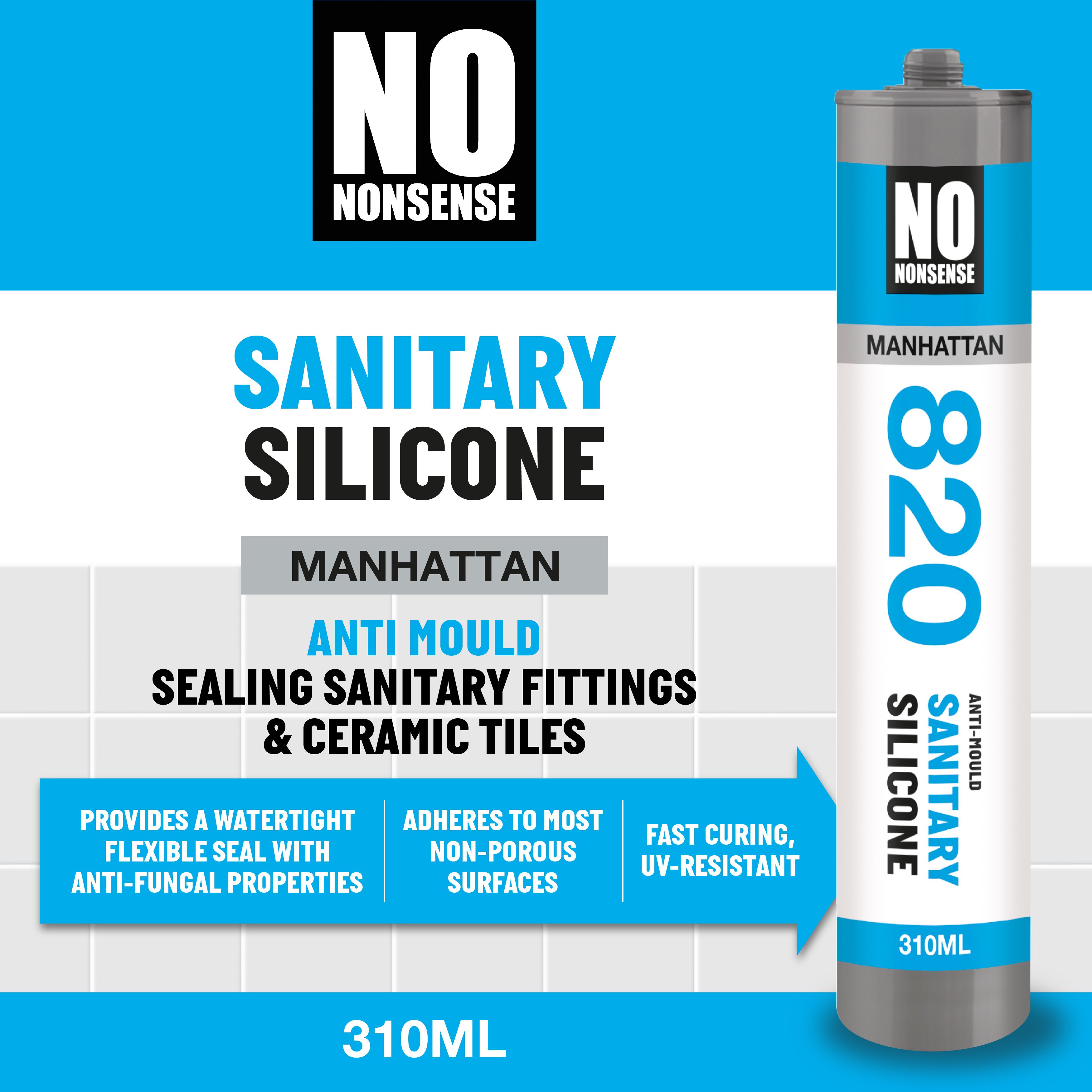 No Nonsense Silicone Manhattan Silicone-based Bathroom & kitchen Cartridge Sanitary sealant, 310ml