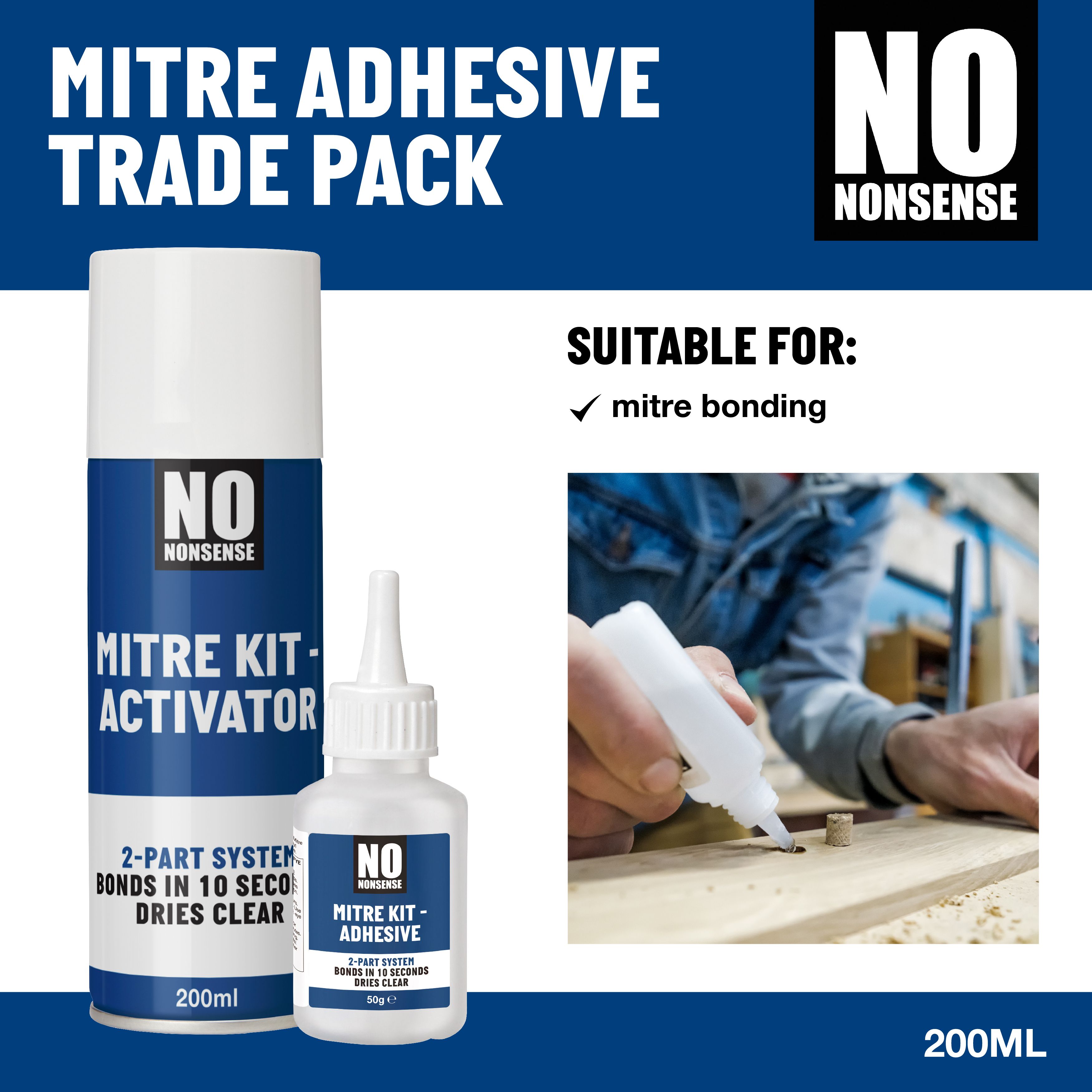 No Nonsense Transparent Mitre adhesive 200ml, Set