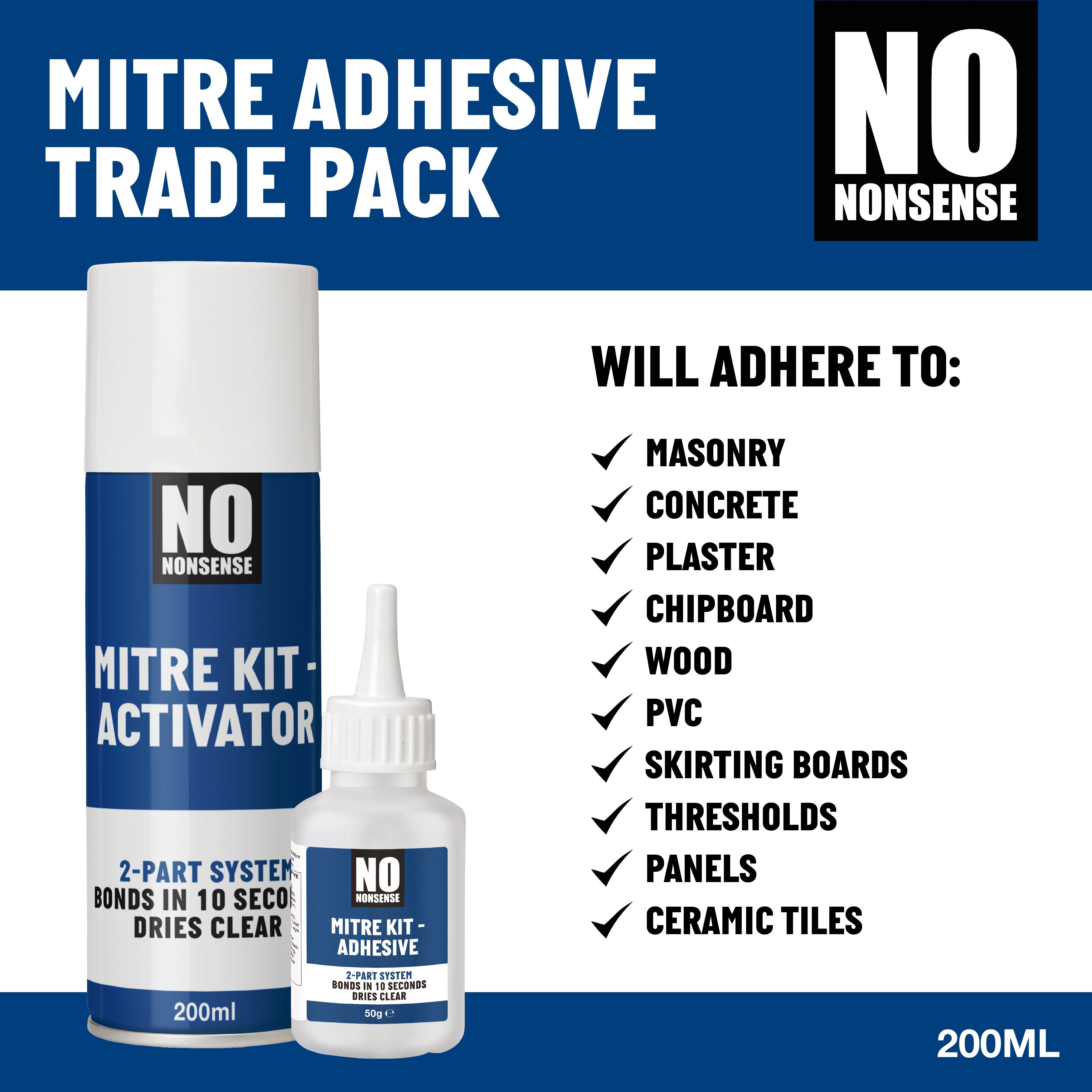 No Nonsense Transparent Mitre adhesive 200ml, Set