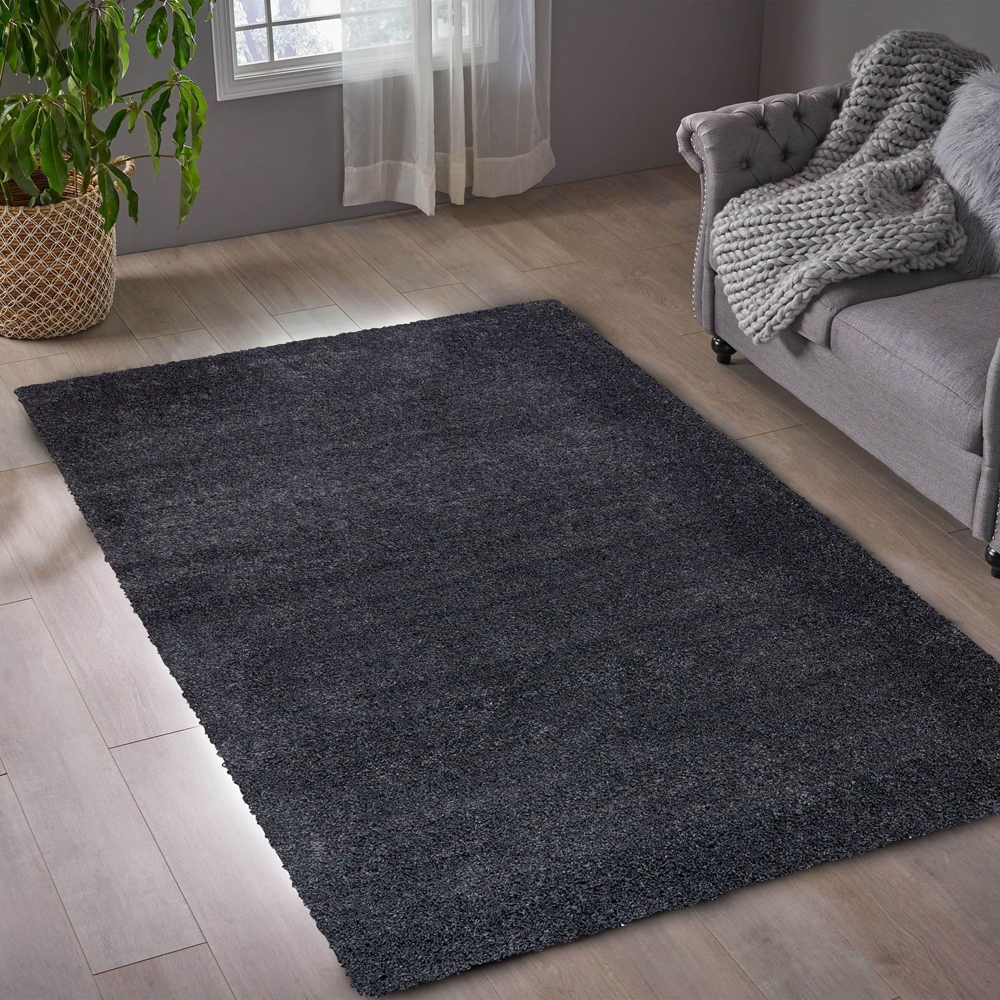 Noelia Dark grey Shaggy Medium Rug, (L)170cm x (W)120cm
