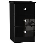 Noire High gloss black 3 Drawer Bedside chest (H)700mm (W)400mm (D)410mm
