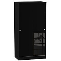 Noire High gloss black Single Sliding door wardrobe (H)1960mm (W)1100mm (D)500mm