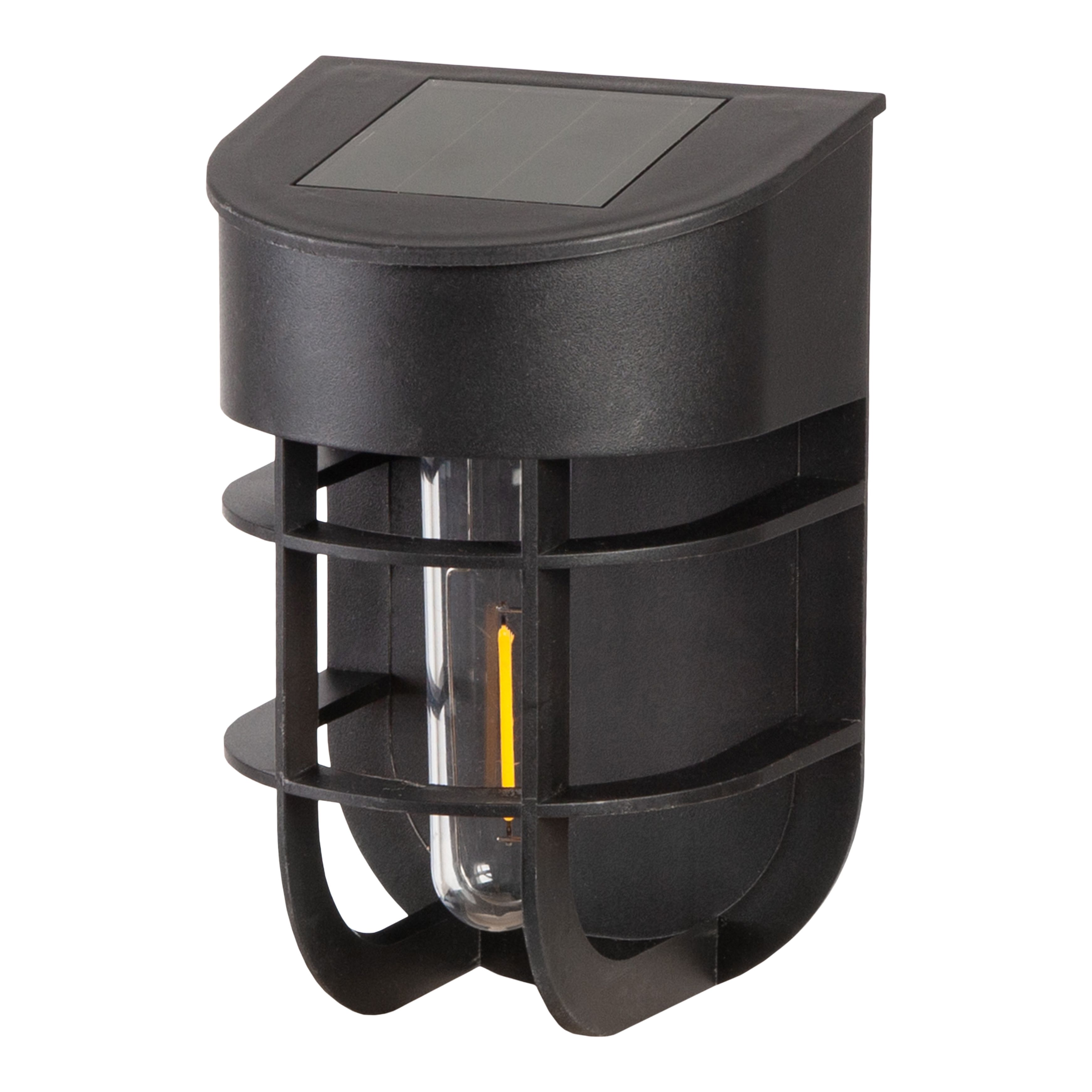 Non-adjustable Black Solar-powered Integrated LED Outdoor Wall light, Pack of 2