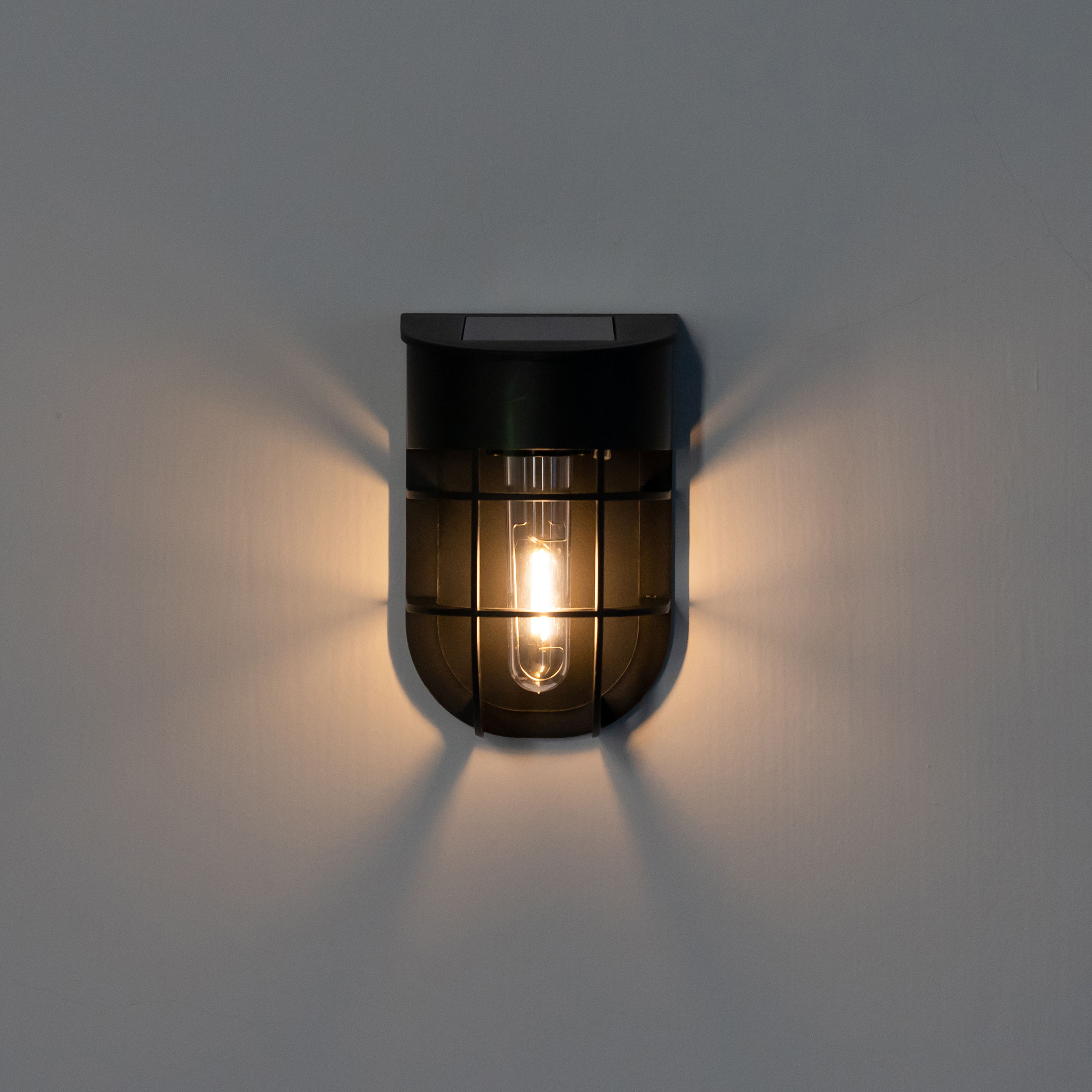 Non-adjustable Black Solar-powered Integrated LED Outdoor Wall light, Pack of 2