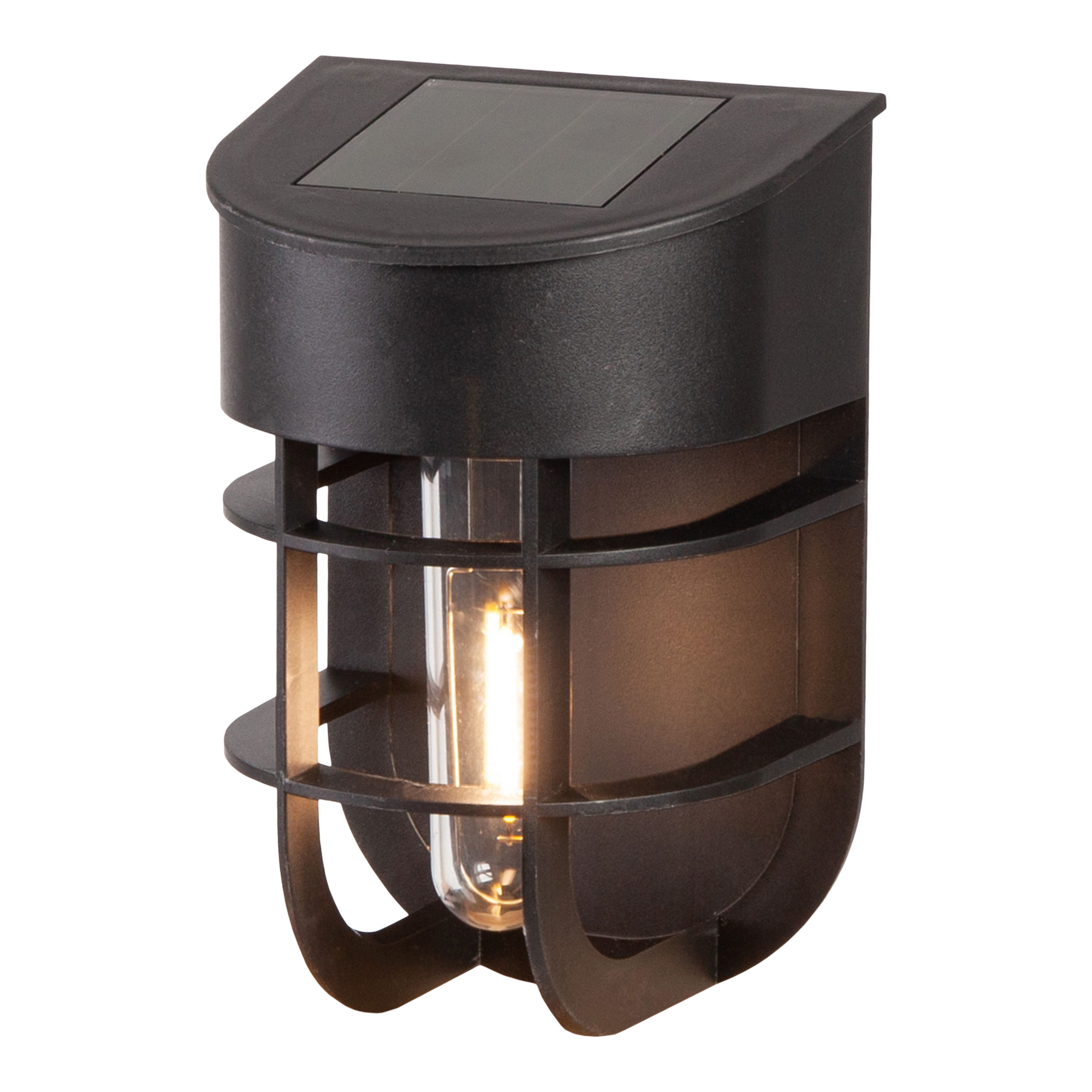 Non-adjustable Black Solar-powered Integrated LED Outdoor Wall light, Pack of 2
