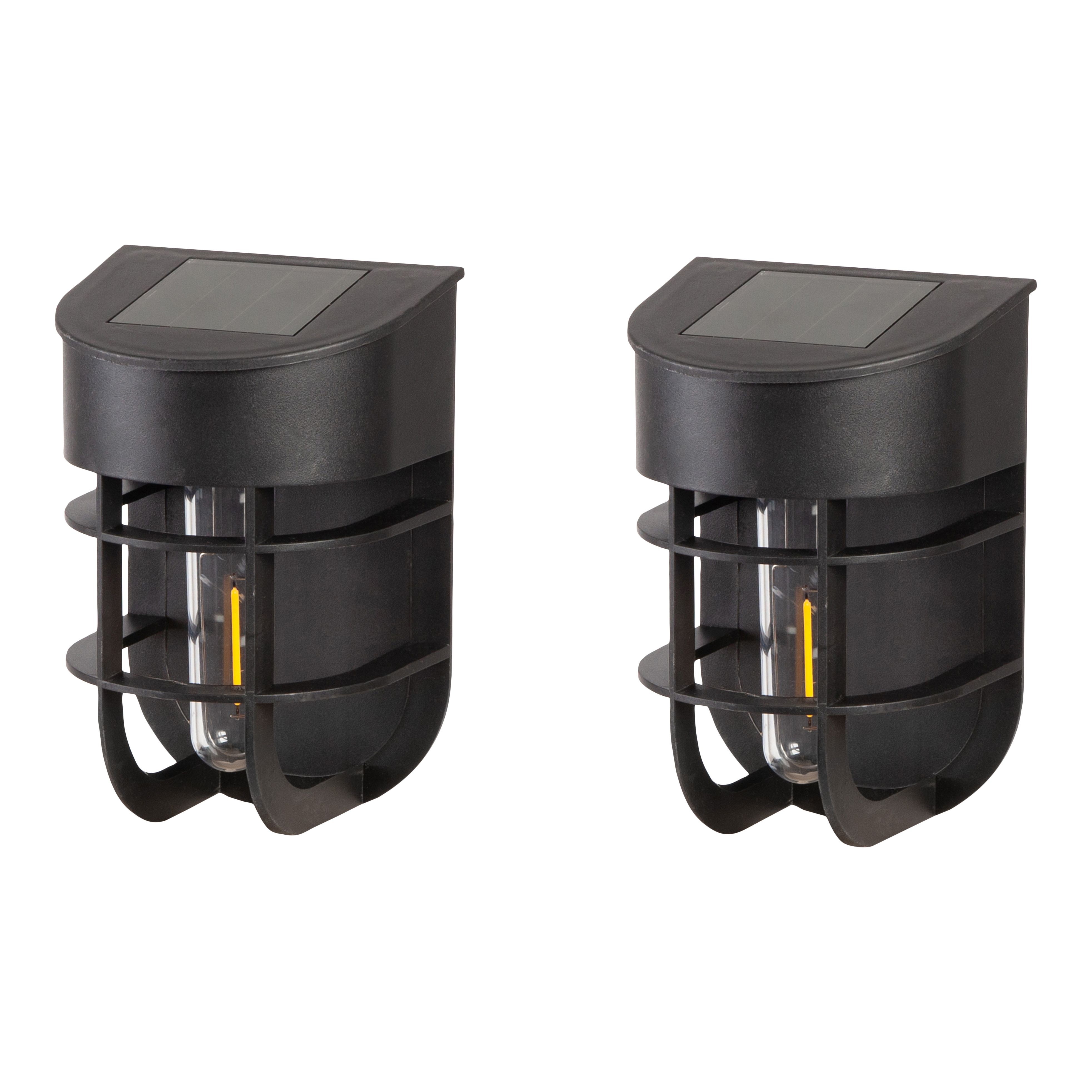 Non-adjustable Black Solar-powered Integrated LED Outdoor Wall light, Pack of 2