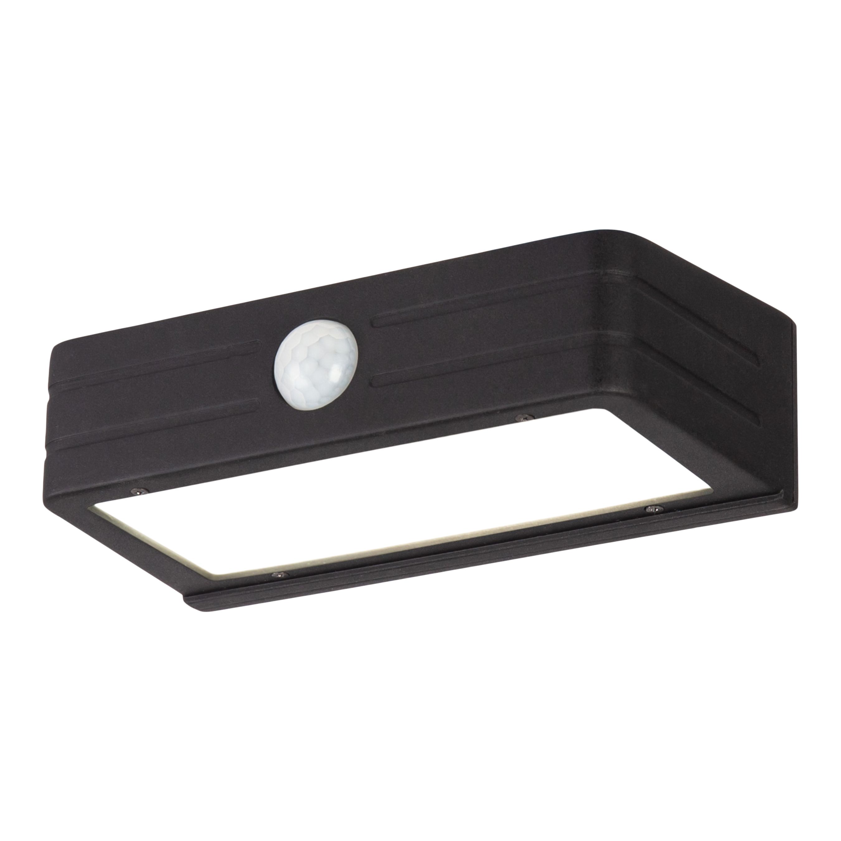 Non-adjustable Black Solar-powered Integrated LED PIR With motion sensor Outdoor Wall light