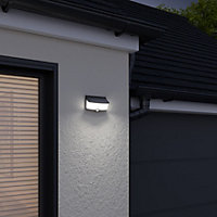 Non-adjustable Brushed Black Solar-powered Integrated LED PIR With motion sensor Outdoor Wall light
