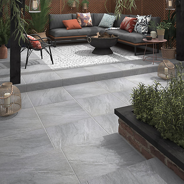 Nordic Medium Grey Matt Stone Effect Porcelain Outdoor Floor Tile Pack Of 2 L 600mm W Diy At B Q - Grey Slate Wall Tiles Outdoor Uk