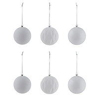 Nordic tradition Assorted White Assorted Bauble, Pack of 6