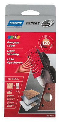 Norton Expert 120 grit Sanding sheet set (L)185mm (W)93mm, Pack of 5