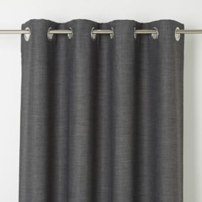 Novan Grey Plain Blackout Eyelet Curtain (W)140cm (L)260cm, Single