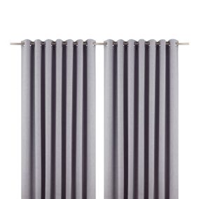 Novan Light grey Plain Blackout Eyelet Curtains (W)228cm (L)228cm, Pair