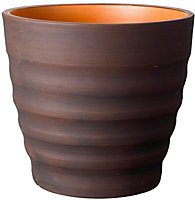 Nurgul Brown Ceramic Ribbed Plant pot (Dia)40cm