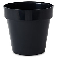 Nurgul Dark grey Plastic Plant pot (Dia)20cm