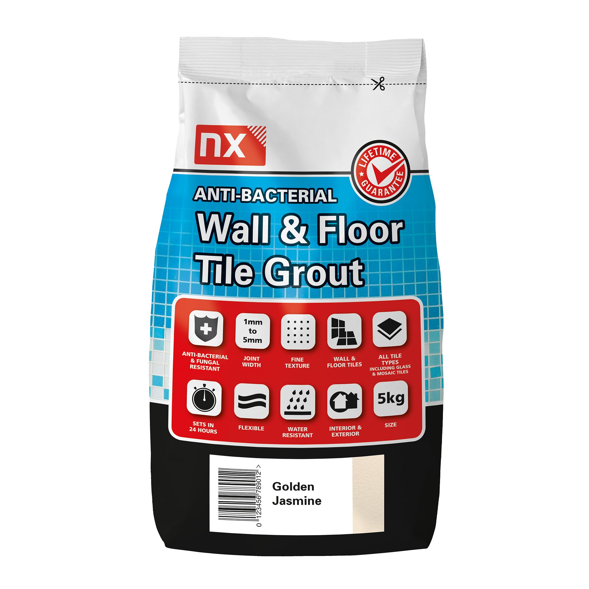 NX Antibacterial Fine textured Golden jasmine Tile Grout, 5kg DIY at B&Q