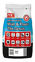 NX Anti-bacterial Requires mixing before use Steel grey Tile Grout, 5kg