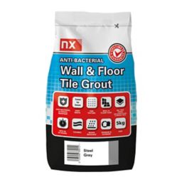 NX Anti-bacterial Requires mixing before use Steel grey Tile Grout, 5kg