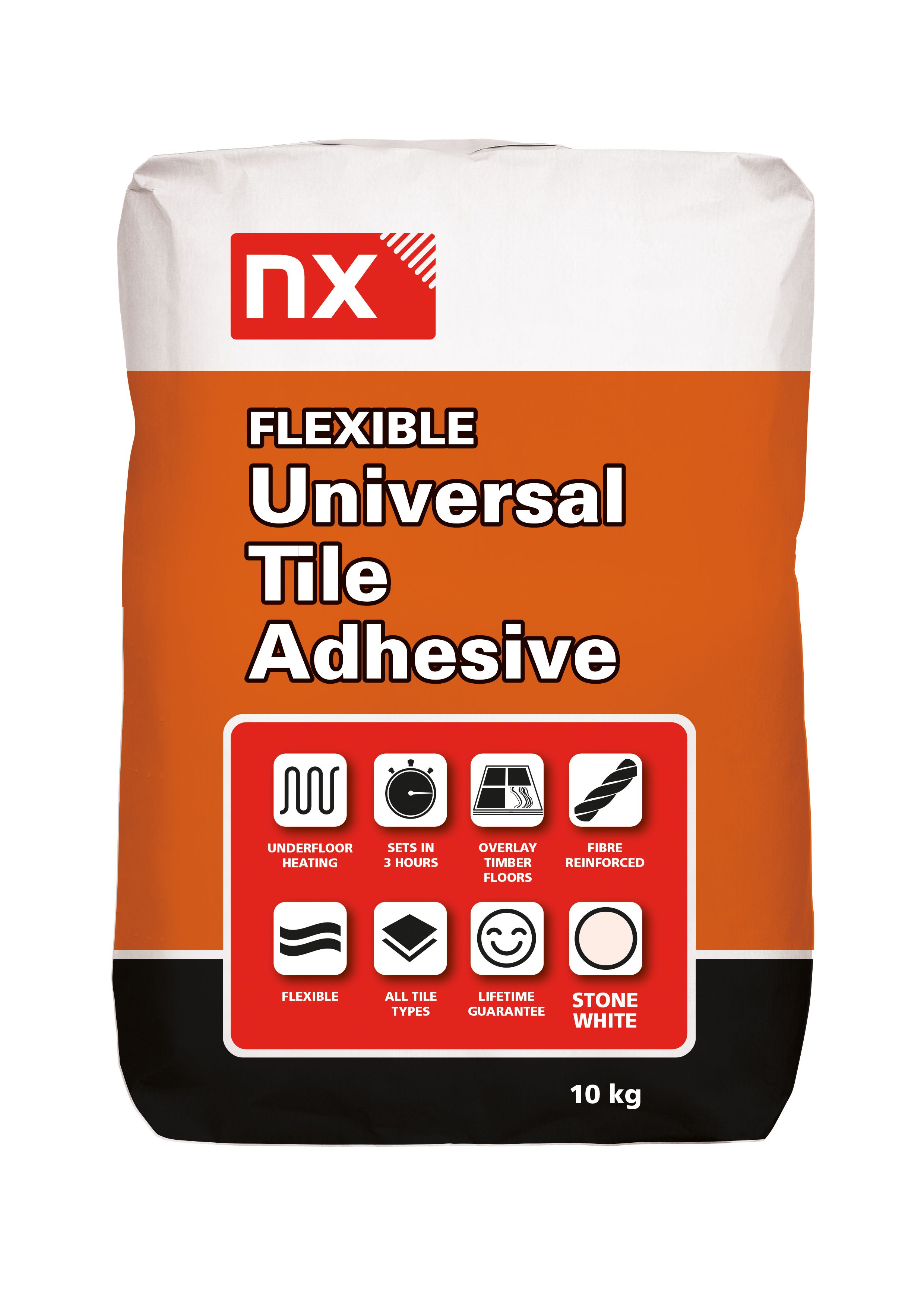 NX Flexible Universal Stone white Tile Adhesive, 10kg DIY at B&Q