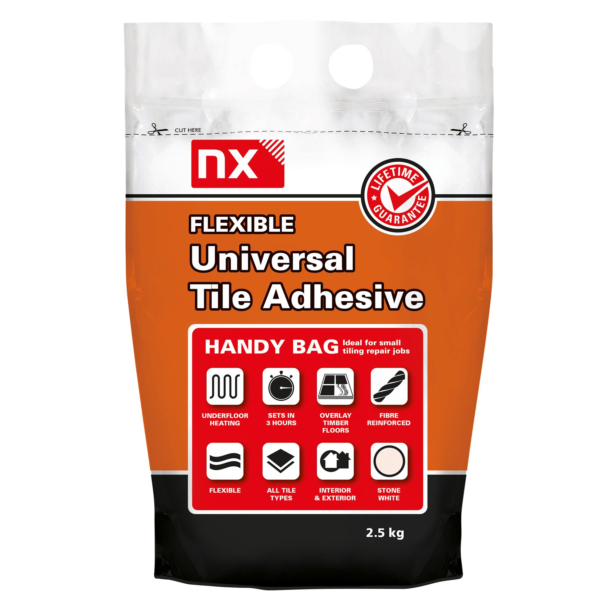 NX Flexible Universal Stone white Tile Adhesive, 2.5kg DIY at B&Q