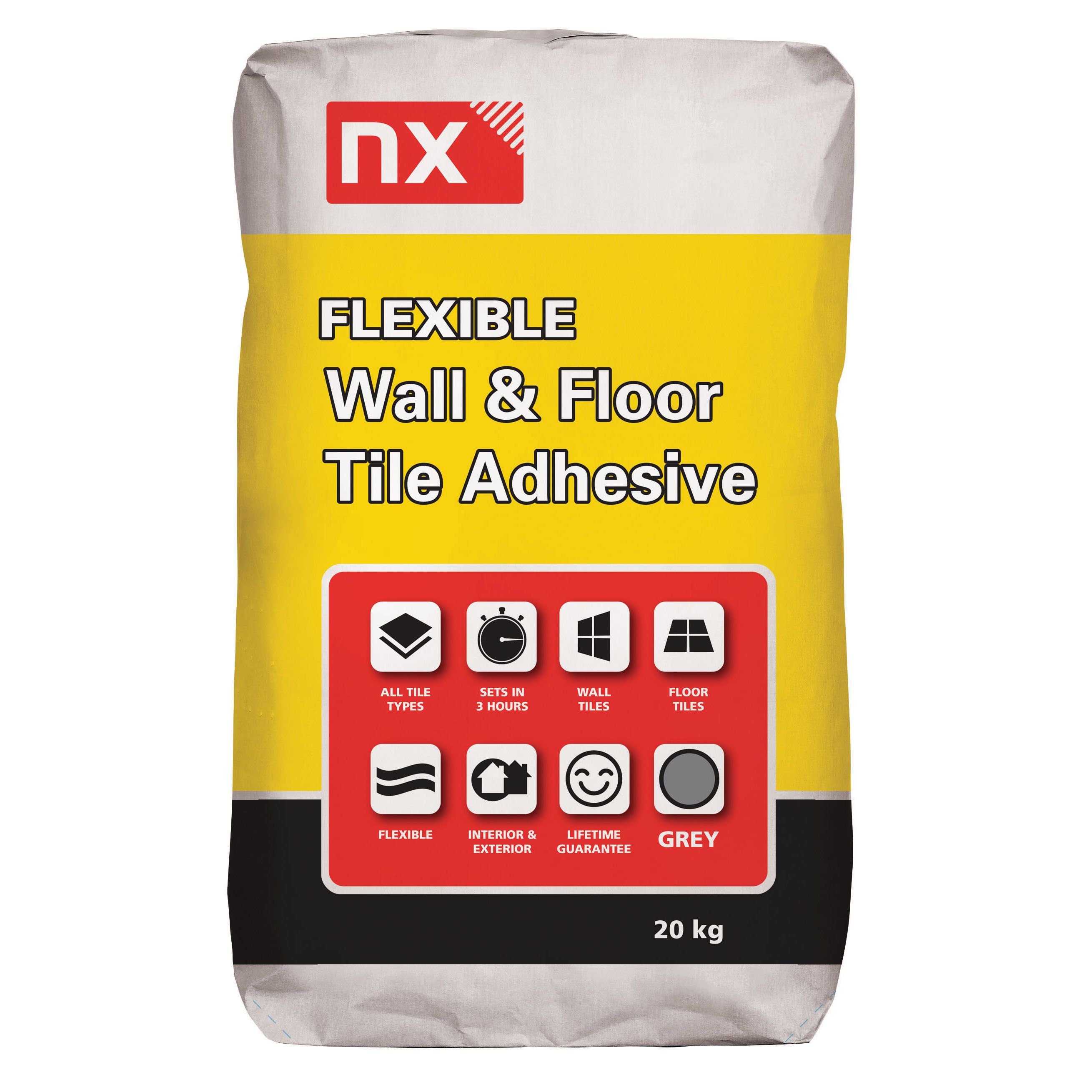 NX Rapid Set Flexible Ready Mixed Grey Tile Adhesive, 20kg | DIY At B&Q