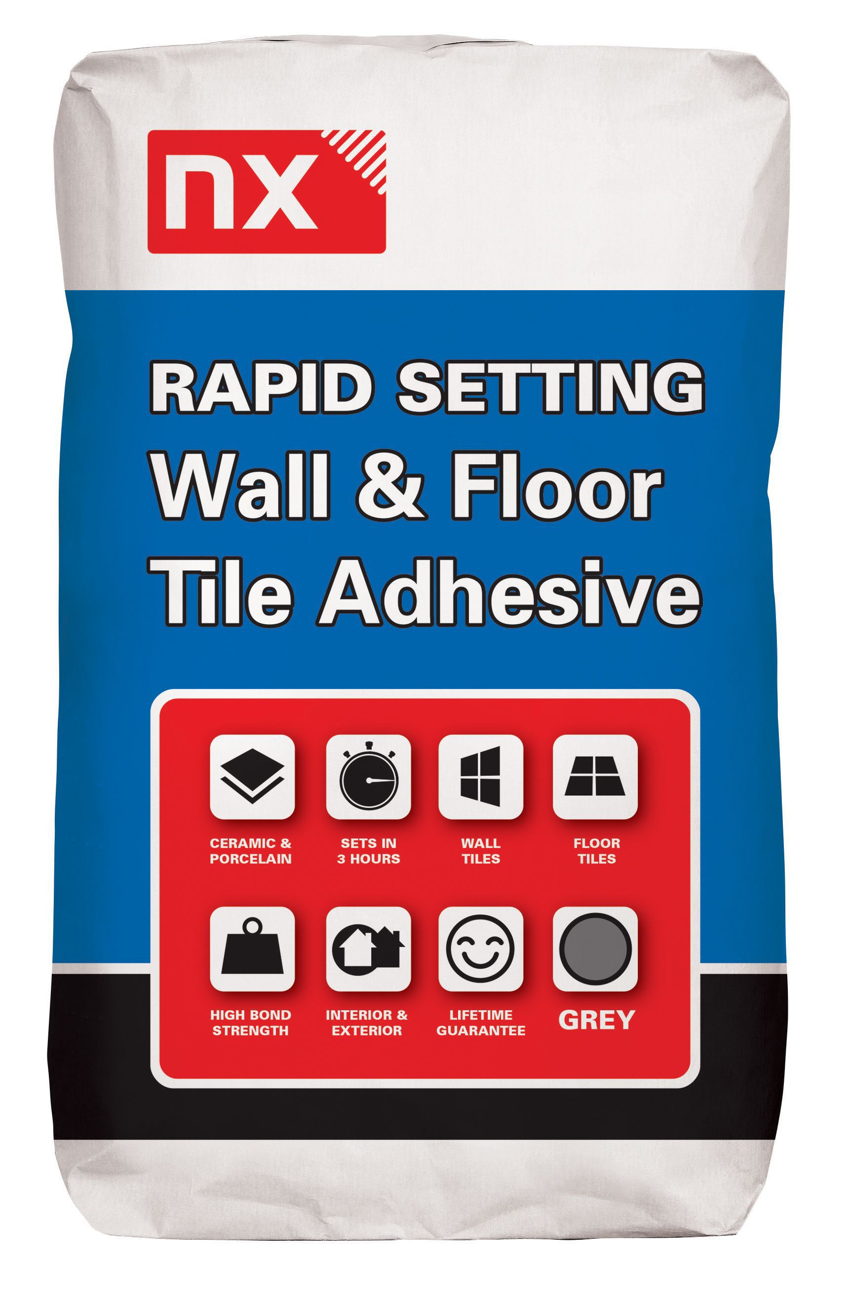 NX Rapid Set Grey Tile Adhesive, 20kg | DIY At B&Q