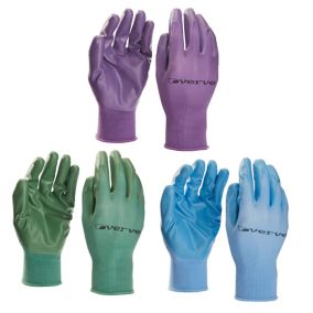 Nylon Green, blue & purple Gardening gloves Medium, Pack of 3