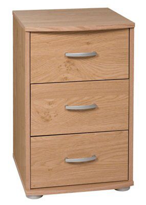 Oak effect 3 Drawer Bedside chest (H)590mm (W)380mm (D)380mm
