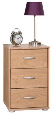 Oak effect 3 Drawer Bedside chest (H)590mm (W)380mm (D)380mm