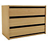 Oak effect 3 Drawer Chest of drawers (H)600mm (W)800mm (D)450mm